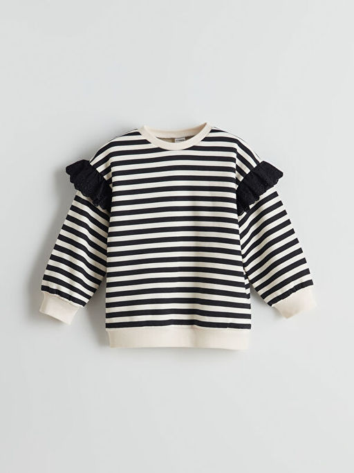 Bisiklet Yaka ?izgili K?z ?ocuk Sweatshirt