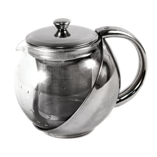 Чайник заварочный 500мл h11,5см, корпус из нержавеющей стали, стеклянная колба, металлическое сито, цветная упаковка (Китай)