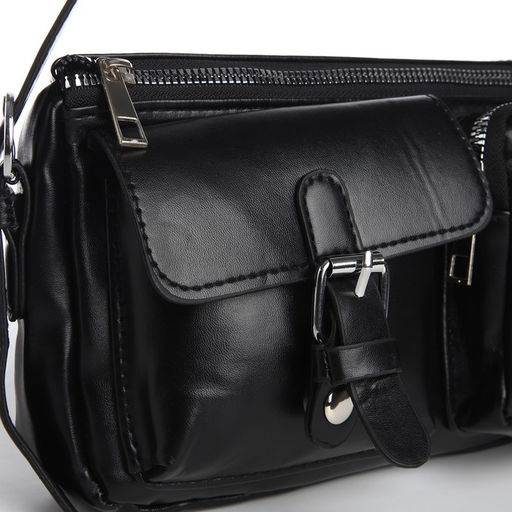 Сумка женская с карманами кожзам, черная