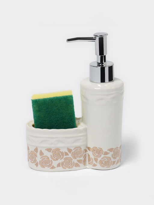Дозатор для моющего средства с подставкой для губки Доляна «Роза золотая», 200 мл