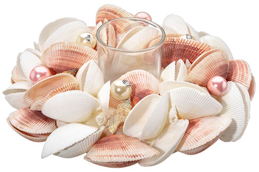 Пасхальное украшение подсвечник  "Ракушки с жемчугом", белое с розовым, на 1 свечу Elan Gallery