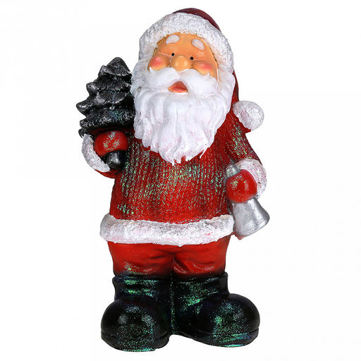 Скульптура-фигура для сада из полистоуна "Санта с елкой и колокольчиком" 21х16х36см (Россия)