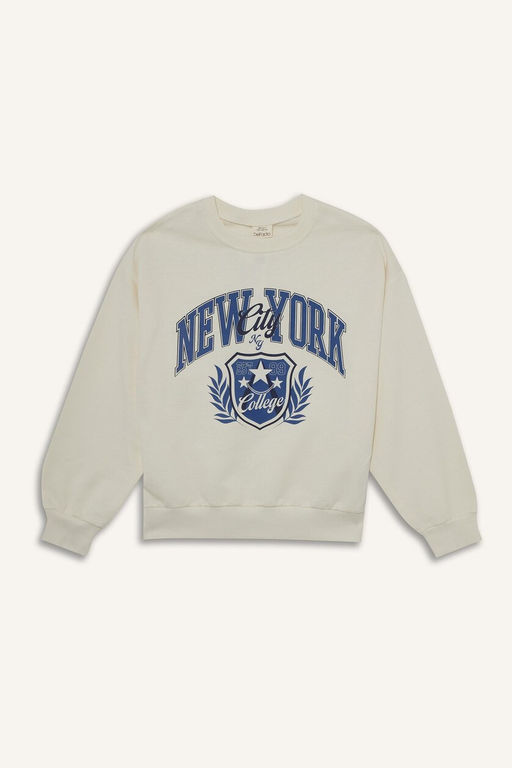 Relax Fit Bisiklet Yaka Bask_l_ Sweatshirt K_z _ocuk - Defacto фото 7