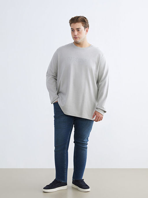 B?y?k Beden Bisiklet Yaka Bask?l? Erkek Sweatshirt