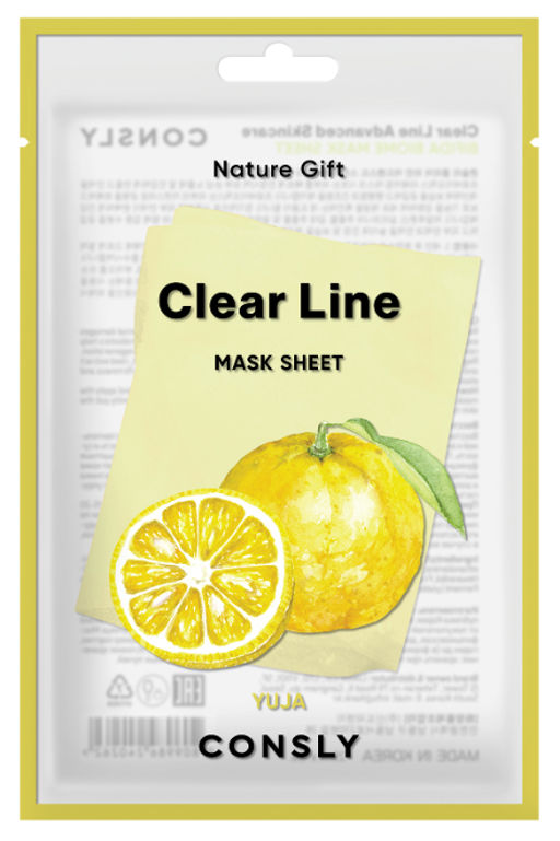 Consly Тканевая маска освежающая с экстрактом юдзу Clear Line Nature Gift Yuja Mask Sheet (25 мл)  фото 2