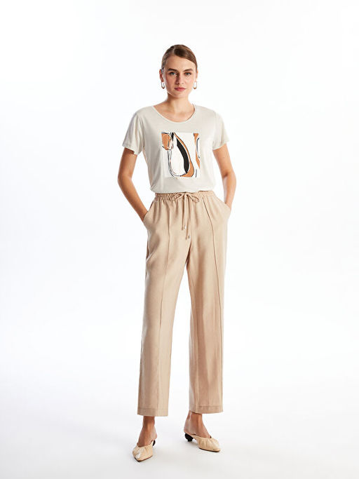 Kad?n Beli Lastikli D?z Pantolon