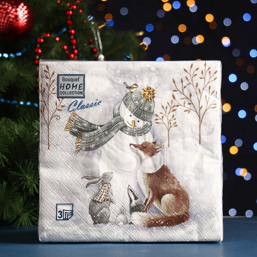 Цена за 2 шт. Салфетки новогодние бумажные Home Collection Classic «Снеговик и его друзья», 3 слоя, 33×33 см, 20 шт.
