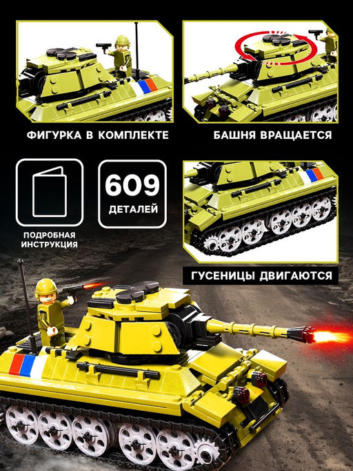 Конструктор Танк Великой Победы, подвижные элементы, 609 деталей - Unicon фото 3