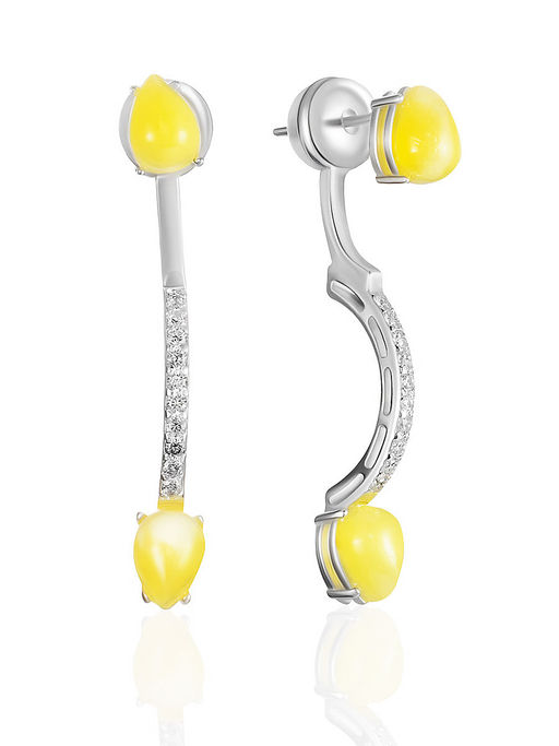 Яркие серьги с молочно-медовым янтарём и фианитами Ренессанс