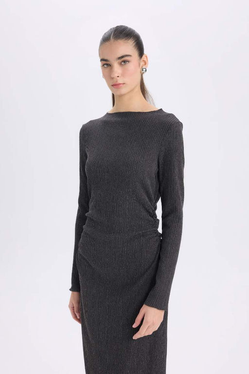 Bodycon Bodycon Полуводолазка Базовый прямой свитер Платье миди с длинными рукавами - Defacto фото 4