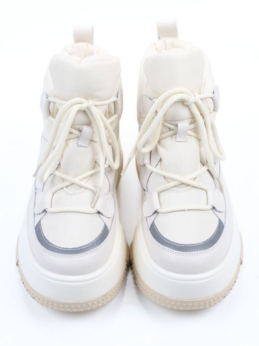 04-WG039-2M WHITE/BEIGE Ботинки зимние женские (натуральная кожа, курточная ткань, 100% шерсть)