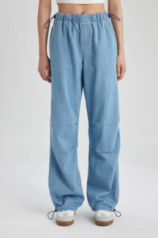 Jogger Yuksek Bel Bilek Boy Parasut Jean Pantolon