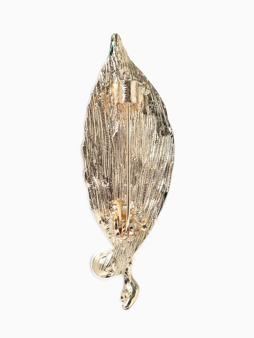 Брошь «Лист» жемчуг, стразы, цвет зелёный в золоте