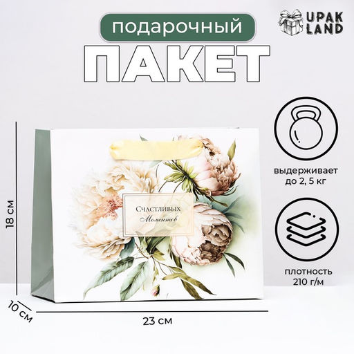 Пакет ламинированный горизонтальный Милые пионы, 23?18?10 см