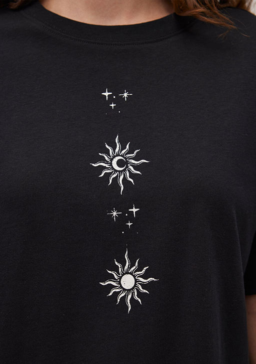 Bask?l? Siyah Tisort - Mavi фото 6