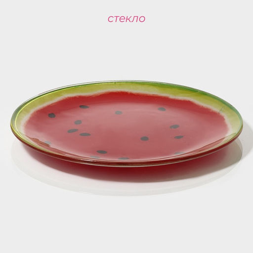 Тарелки Доляна Сладкий арбуз, 19 предметов: 6 десертных тарелок, 6 обеденных тарелок, 6 мисок, салатник, стекло, красный