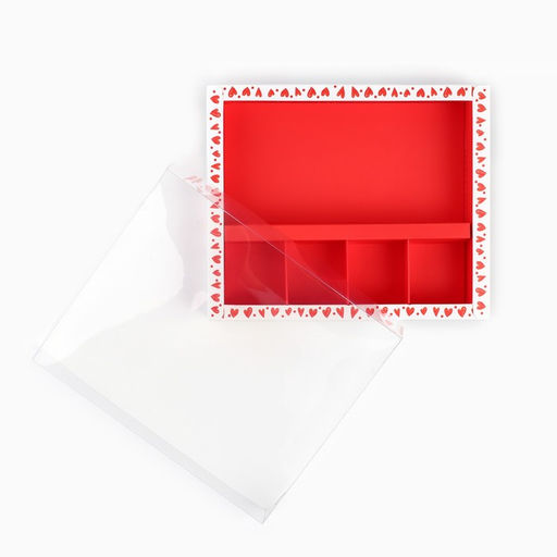 Цена за 5 шт. Коробка под 4 конфеты и шоколад с ячейками «Сердца» 18.8×15.7×3 см