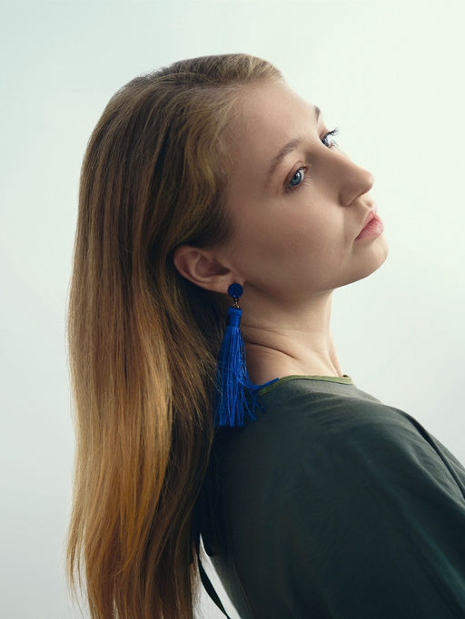 Серьги Кисти гармония, цвет синий L кисти 9.5 см