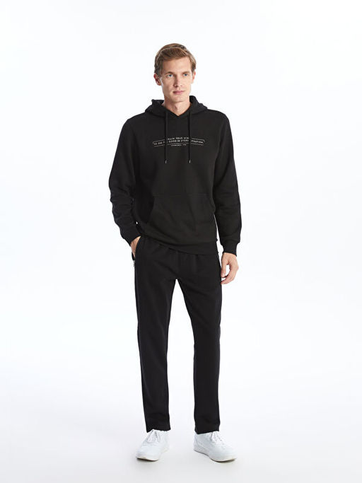 Uzun Kollu Bask?l? Erkek Kal?n Hoodie