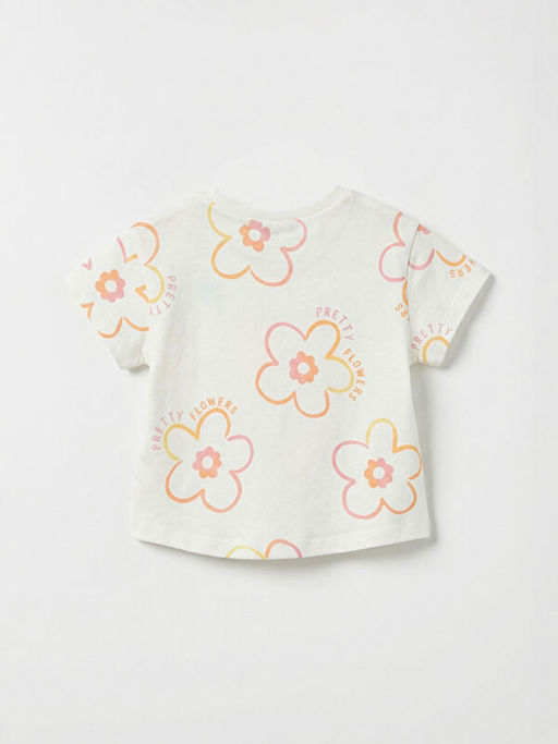 Bisiklet Yaka ?i?ek Bask?l? K?z Bebek Ti??rt