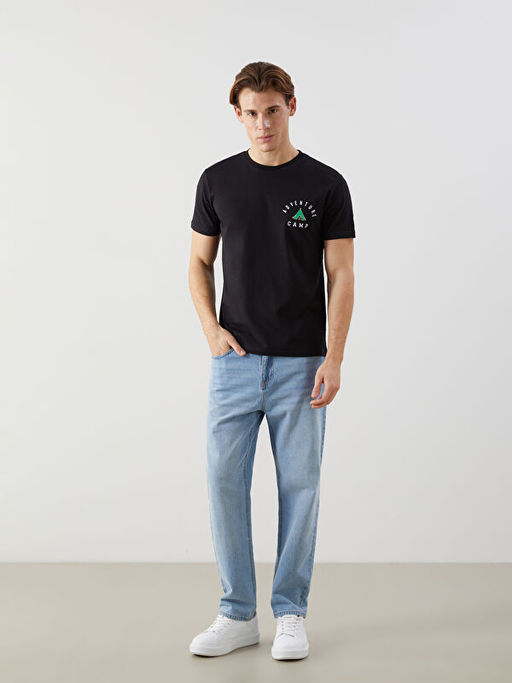 Bisiklet Yaka K?sa Kollu Bask?l? Penye Erkek Ti??rt