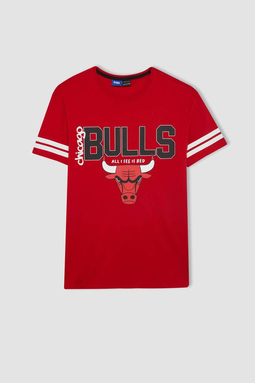 DeFactoFit Футболка стандартного кроя с круглым вырезом и короткими рукавами NBA Chicago Bulls  фото 5