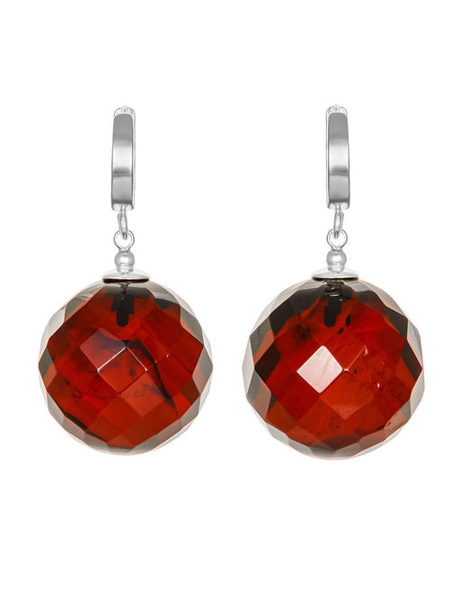 Роскошные серьги с гранёными янтарными подвесками Шар крупный