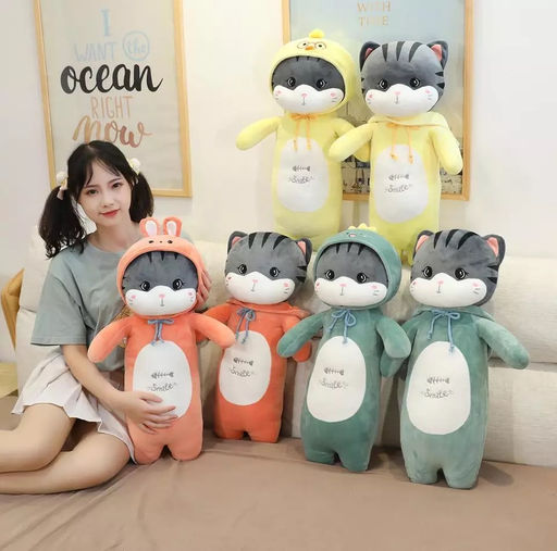 Мягкая игрушка Котик батон в костюме длинный 60 см
