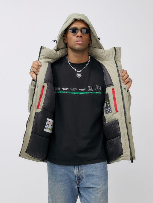 Куртка спортивная мужская зимняя с капюшоном бежевого цвета 2333B - Wonderrman фото 14