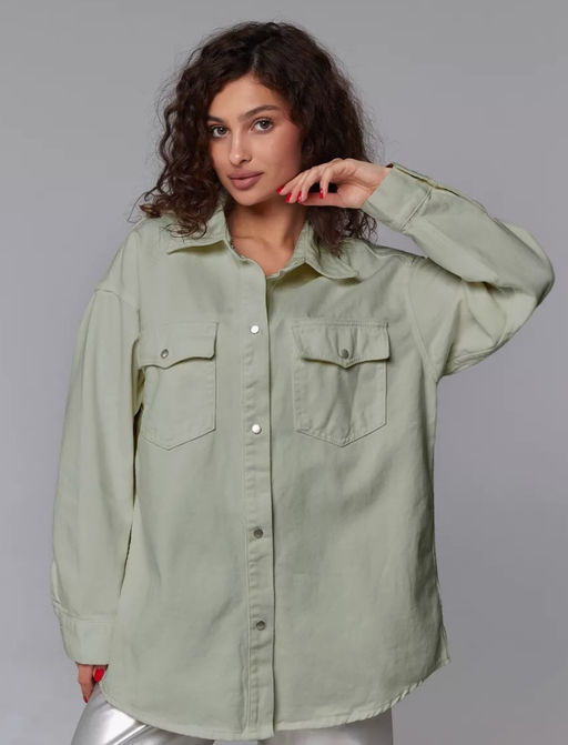 K13011 Джинсовая рубашка OVER SIZE ХАКИ