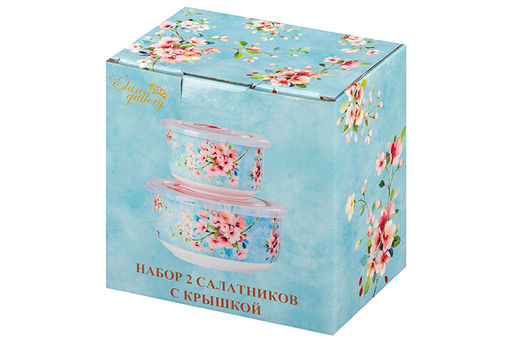 Набор 2 салатников 560 мл 13*13*6,5 см + 260 мл 10,5*10,5*6 см Яблоневый цвет на голубом без зол.к - Elan gallery фото 16