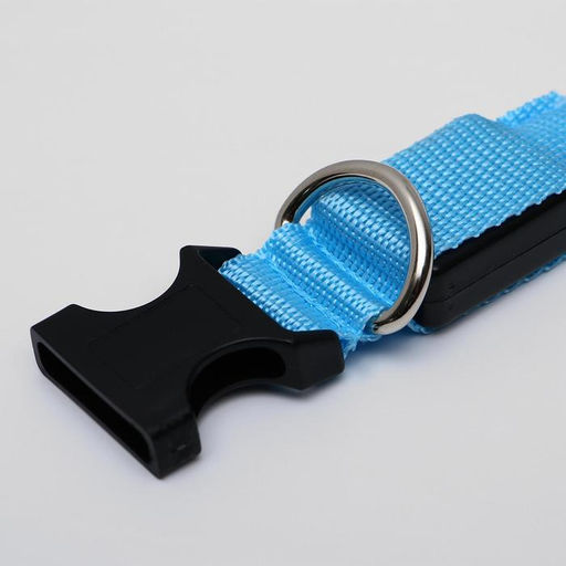 Ошейник с подсветкой размер S, ОШ 35-43 х 2,5 см, 3 режима свечения голубой - Пижон фото 4