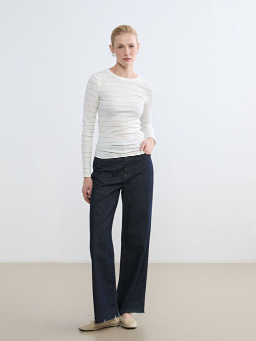 Bisiklet Yaka ?izgili Kad?n Body