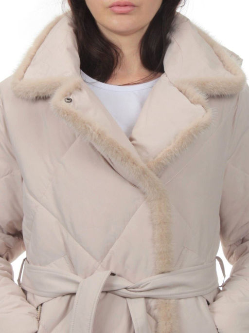 309 BEIGE Пальто зимнее стеганое женское (200 гр. холлофайбер, натуральная норка) - Fashion фото 4