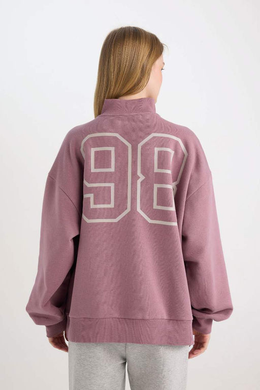 Женская крутая толстая толстая толстая толстовка оверсайз с широким кроем и воротником-стойкой сзади с принтом - Defacto фото 6