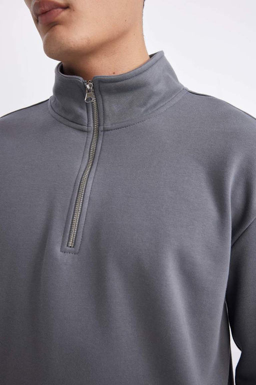 Толстовка Comfort Fit на молнии с воротником-стойкой - Defacto фото 4