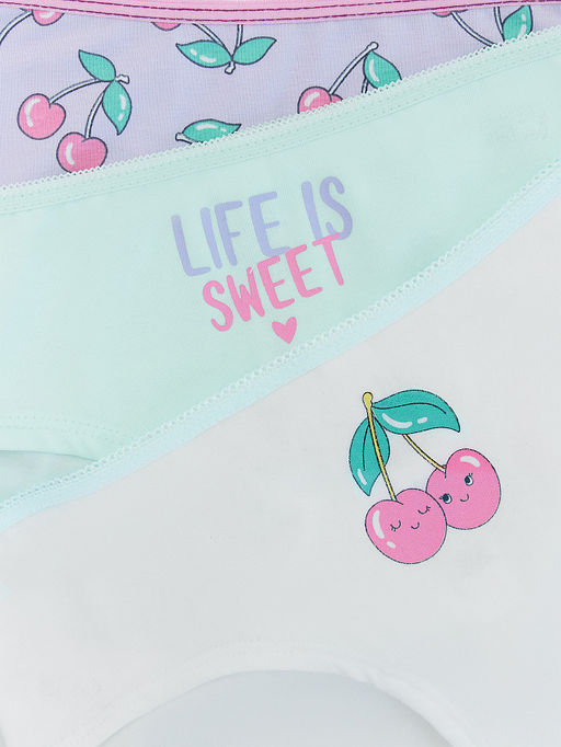 Трусы для девочек слипы мультипак (3 шт.) белые с печатью