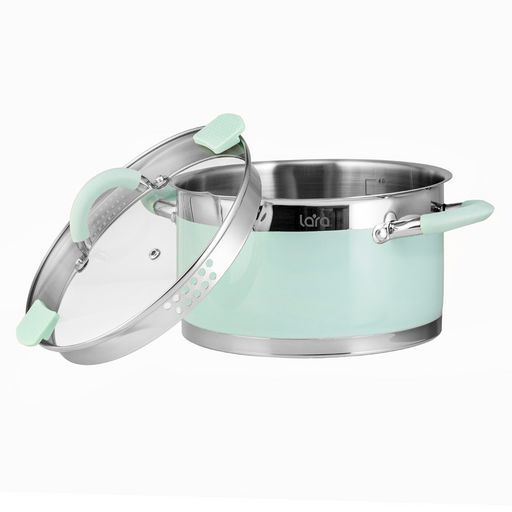 LR02-542 Кастрюля LARA (нерж) MINT 20x11см, 3,3л, носик, индукционное дно, крышка с бортом  фото 6