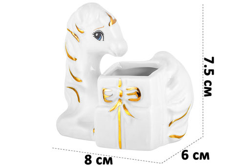 Вазочка для зубочисток 8*6*7,5 см Лошадь белая с золотом, фарфор - Elan gallery фото 2
