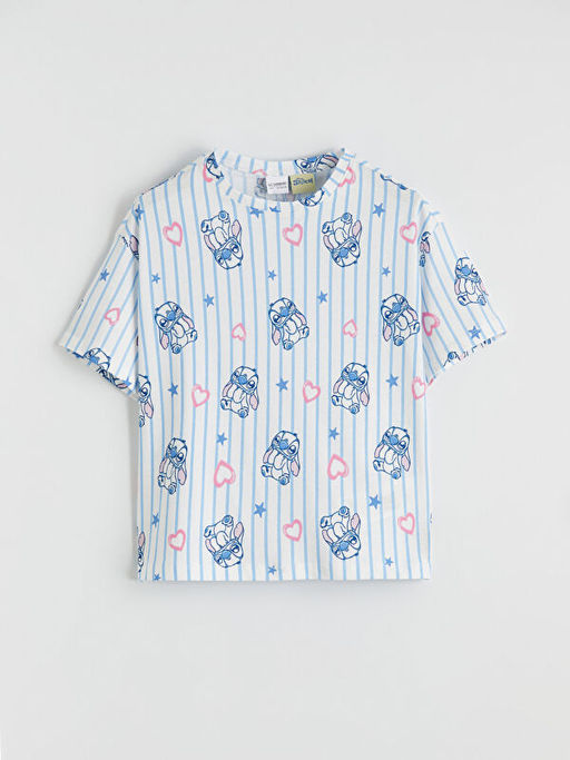 Stitch Bask?l? K?z ?ocuk ?ortlu Pijama Tak?m?