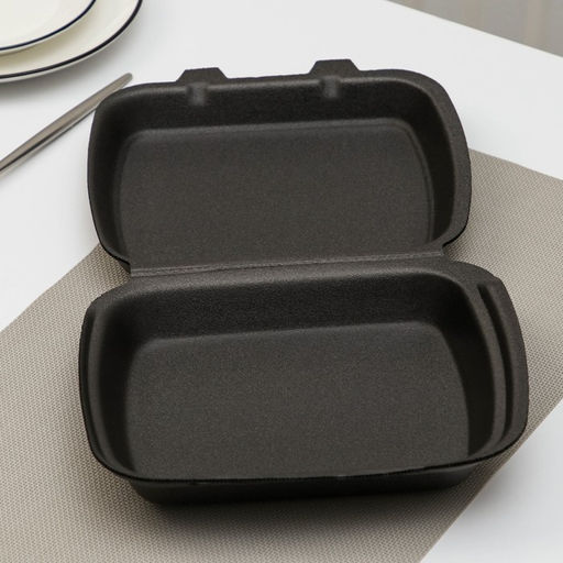 Цена за 130 шт. Ланч - бокс одноразовый, 24.7×20.6×3.5 см, 1 секция, полистирол, чёрный