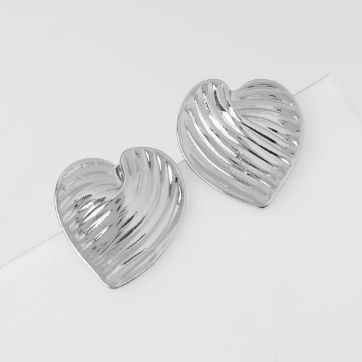 Серьги металл Сердца лист, цвет серебро