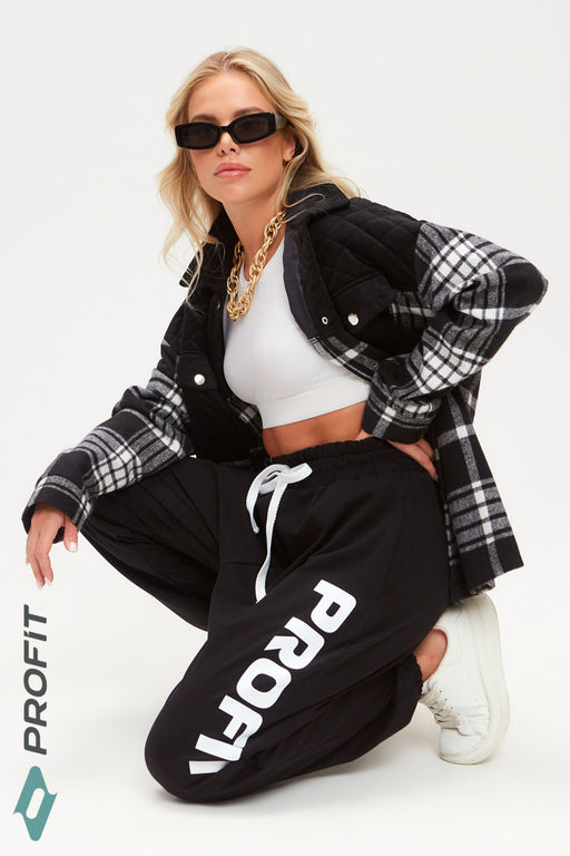 Штаны/брюки Майами для танцев черные c белым принтом