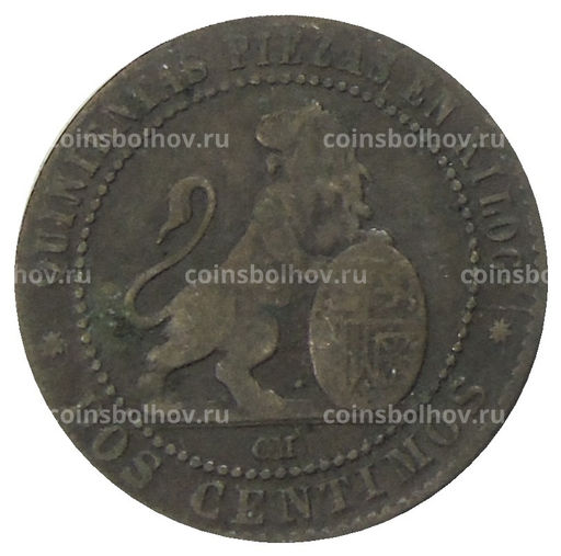 Монета 2 сентимо 1870 года Испания