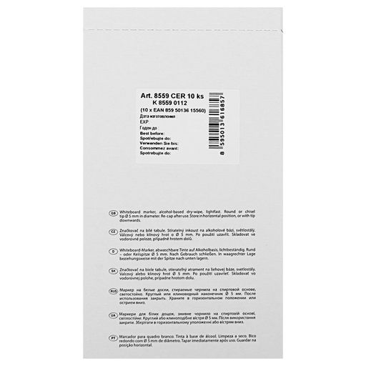 Цена за 10 шт. Маркер для доски Centropen 8559, узел 5.0 мм, ширина линии 2.5 мм/1-4.6 мм, спиртовой, чёрный