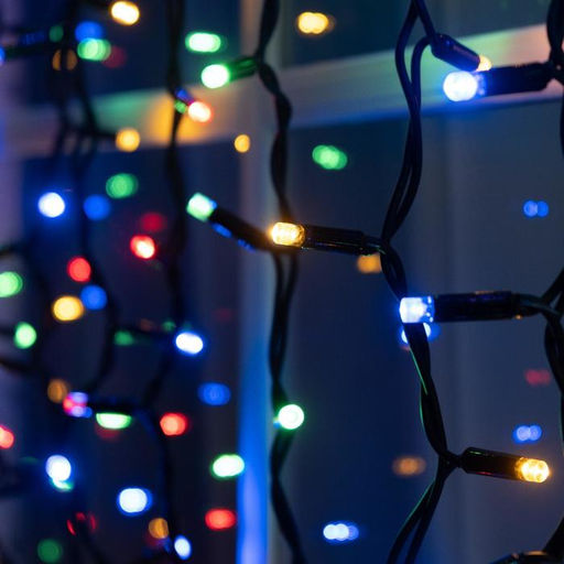 Гирлянда «Занавес» 2×1.5 м, IP65, УМС, тёмная нить каучук, 300 LED, свечение мульти, 220 В