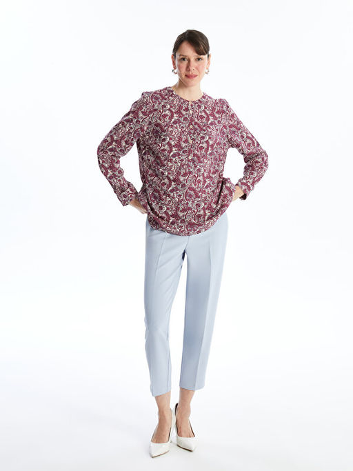 Bisiklet Yaka Desenli Uzun Kollu Kad?n Bluz