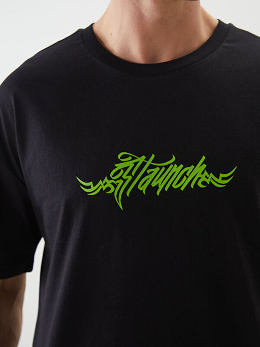 Bisiklet Yaka Bask?l? Penye Erkek Ti??rt