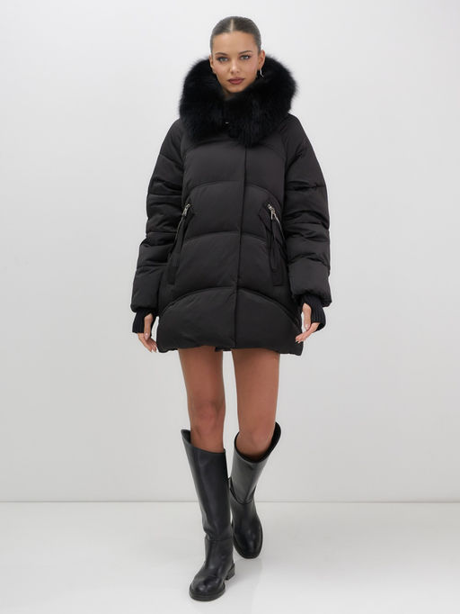 Куртка зимняя женская с мехом и капюшоном тренд черного цвета 7737Ch - Visdeer фото 4