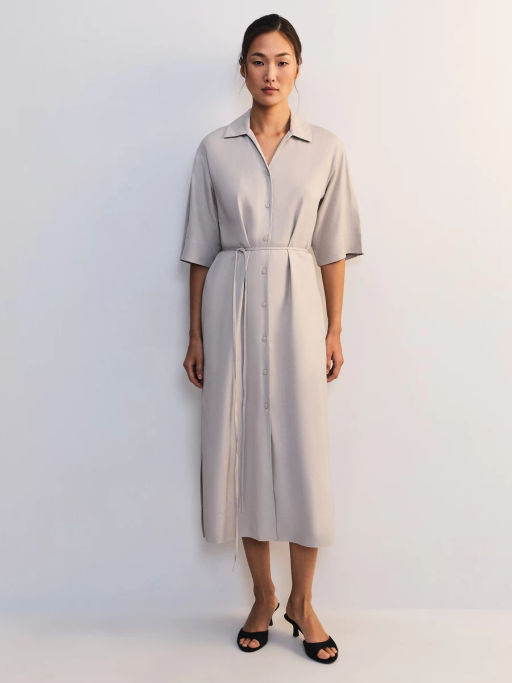 Льняное платье-рубашка с поясом ZR2605012904-36 / Zarina